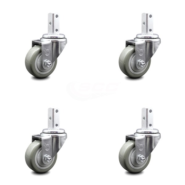 3.5 Inch Gray Polyurethane Wheel Swivel 7/8 Inch Square Stem Caster Set SCC